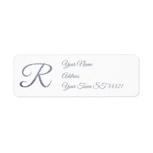 Elegante Zilveren Glitter Monogram R Persoonlijk Etiket