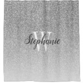 Elegante Zilveren Glitter Ombre Monogram Douchegordijn (Voorkant)