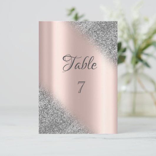 Elegante Zilveren Glitter Ombre Roze Gouden Tafel Kaart (Staand voorkant)