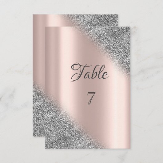Elegante Zilveren Glitter Ombre Roze Gouden Tafel Kaart (Voorkant / Achterkant)