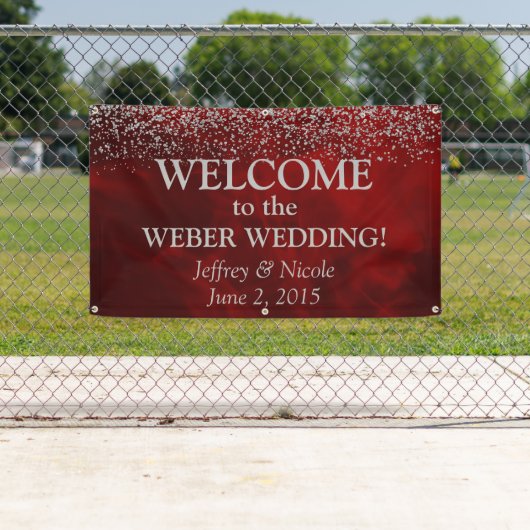 Elegante zilveren glitter op rode trouwbanner spandoek (Insitu)