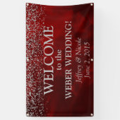 Elegante zilveren glitter op rode trouwbanner spandoek (Verticaal)