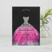 Elegante zilveren glitter paarse jurk bruidsbezoek kaart (Staand voorkant)