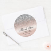 Elegante zilveren glitter roze bruiloft ronde sticker (Envelop)