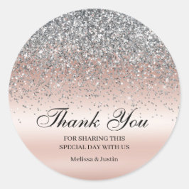 Elegante zilveren glitter roze bruiloft ronde sticker