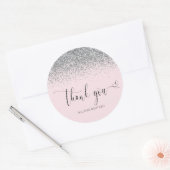 Elegante zilveren glitter roze dank u ronde sticker (Envelop)