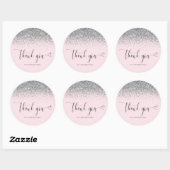 Elegante zilveren glitter roze dank u ronde sticker (Vel)
