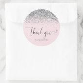 Elegante zilveren glitter roze dank u ronde sticker (Tas)