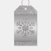 Elegante zilveren glitter sneeuwvlok cadeaulabel (Voorkant)