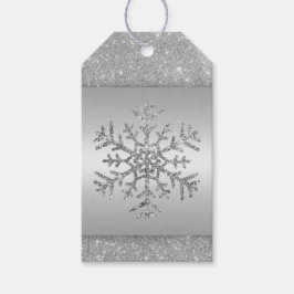 Elegante zilveren glitter sneeuwvlok cadeaulabel