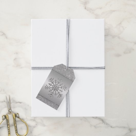 Elegante zilveren glitter sneeuwvlok cadeaulabel (Met Touw)