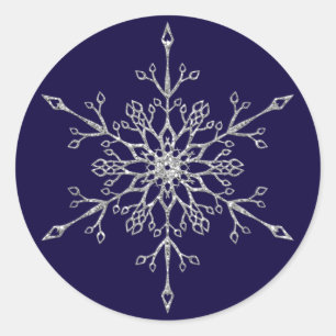 Elegante Zilveren Glitter Sneeuwvlok Kerstvakantie Ronde Sticker