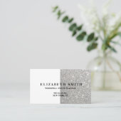 Elegante Zilveren Glitter Textuur Visitekaartje  (Staand voorkant)