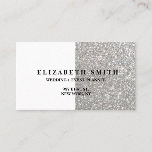 Elegante Zilveren Glitter Textuur Visitekaartje  (Voorkant)