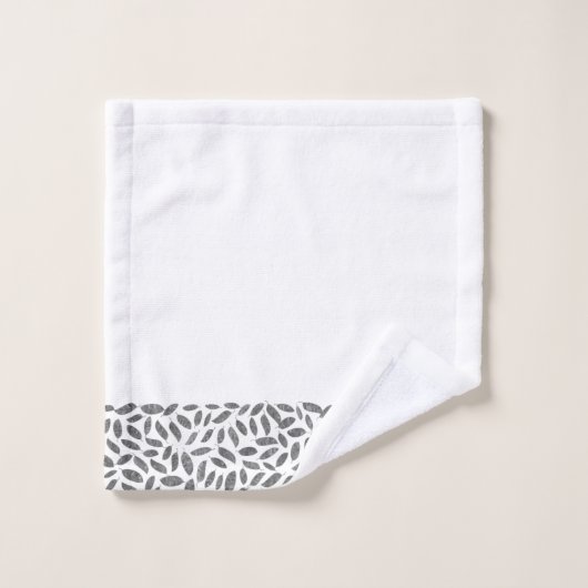 Elegante zilveren glitter veren op wit monogram bad handdoek (Wasdoekje)