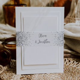 Elegante Zilveren Glitter Witte Trouw Uitnodigingen Wikkel