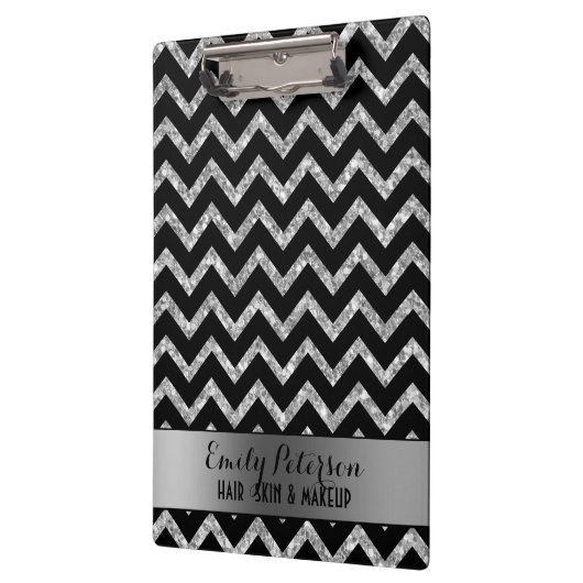 Elegante zilveren glitter zwart chevron zwart acce klembord (Links)