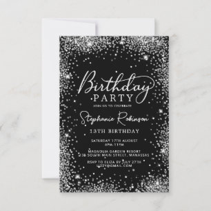 Elegante zilveren glitter zwarte glitter 13e verja kaart