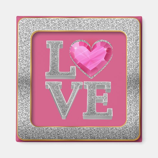 Elegante zilveren glitters en roze hart juweel vie magneet (Voorkant)