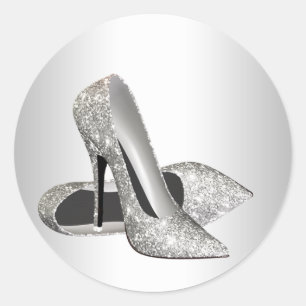 Elegante zilveren glitters hooggehakte schoenstick ronde sticker