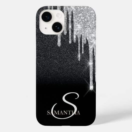 Elegante zilveren glitterslierten zwarte glitter Case-Mate iPhone case (Achterkant)