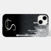Elegante zilveren glitterslierten zwarte glitter Case-Mate iPhone case (Achterkant (horizontaal))