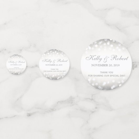 Elegante zilveren glittersnoeren confetti (Achterkanten)