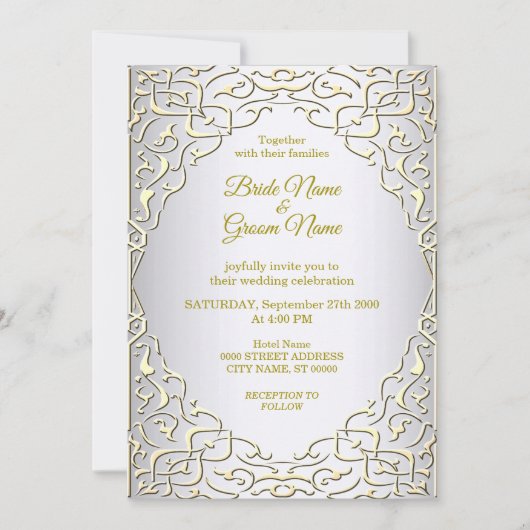 Elegante zilveren gouden decoratieve trouwuitnodig kaart (Voorkant)