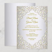 Elegante zilveren gouden decoratieve trouwuitnodig kaart (Voorkant / Achterkant)
