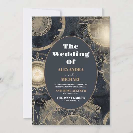 Elegante zilveren gouden hemelse bruiloft kaart (Voorkant)