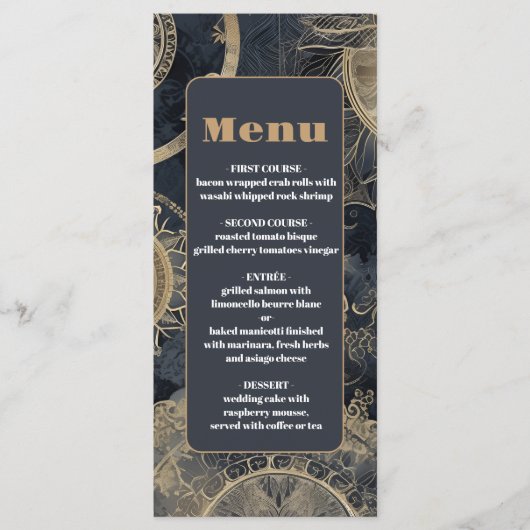 Elegante zilveren gouden hemelse bruiloft menu (Voorkant)