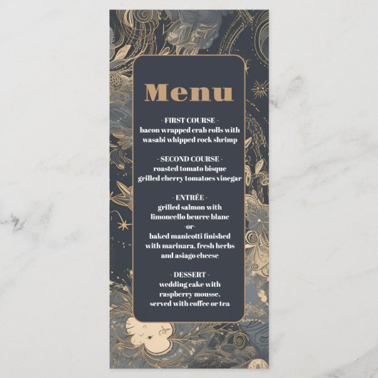 Elegante zilveren gouden hemelse bruiloft menu (Voorkant)