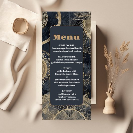 Elegante zilveren gouden hemelse bruiloft menu