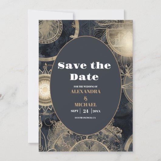 Elegante zilveren gouden hemelse bruiloft save the date (Voorkant)