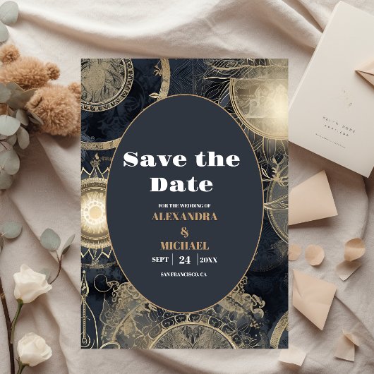 Elegante zilveren gouden hemelse bruiloft save the date