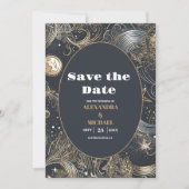 Elegante zilveren gouden hemelse bruiloft save the date (Voorkant)