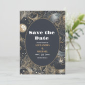 Elegante zilveren gouden hemelse bruiloft save the date (Staand voorkant)