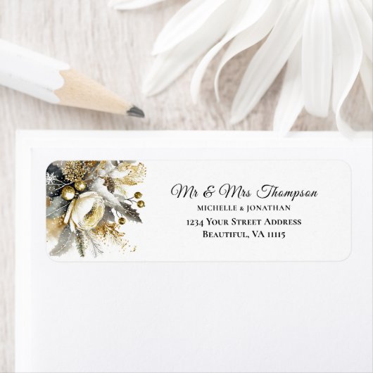 Elegante zilveren gouden kerst winter bruiloft etiket (Insitu)