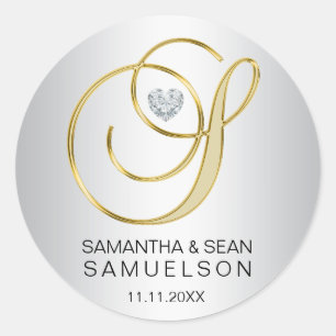Elegante zilveren gouden letter 'S' monogram bruil Ronde Sticker