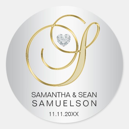 Elegante zilveren gouden letter 'S' monogram bruil Ronde Sticker (Voorkant)