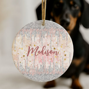 Elegante zilveren gouden roos druipende glitters keramisch ornament