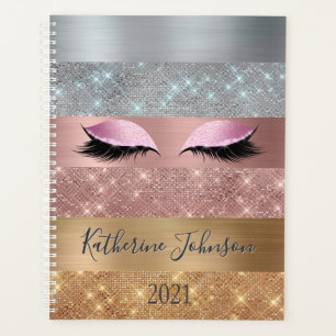 Elegante zilveren gouden Roos gouden glitter strep Planner
