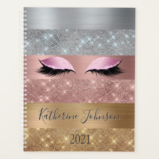Elegante zilveren gouden Roos gouden glitter strep Planner (Voorkant)