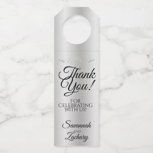 Elegante zilveren gradiënt filigraan bruiloft dank flessenhanger (Voorkant)