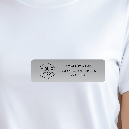 Elegante Zilveren Gradiënt Logo Personeel Plastic Naamplaatje