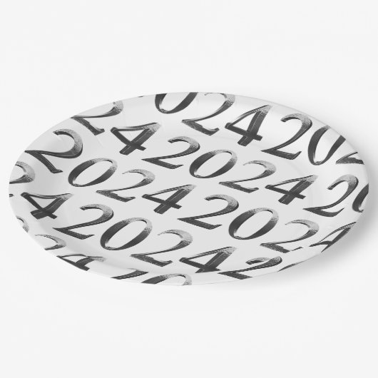 Elegante zilveren grijze cijfers Gelukkig Nieuwjaa Papieren Bordje (Gekanteld)