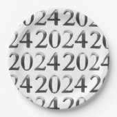 Elegante zilveren grijze cijfers Gelukkig Nieuwjaa Papieren Bordje (Voorkant)