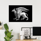 Elegante zilveren grijze/grys legendarische griffi poster (Thuiskantoor)