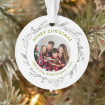 Elegante Zilveren Grijze Krans Foto Prettig Kerstf