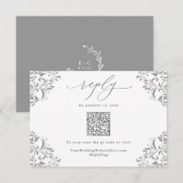 Elegante zilveren grijze vintage trouw-QR-code RSVP Kaartje